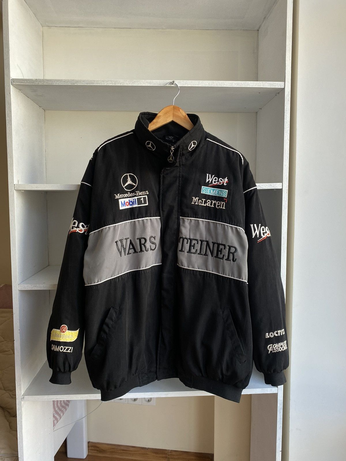 image of Formula Uno x Racing Vintage Mercedes-Benz Warsteiner Formula 1 Racing Jacket in Black (Size XL)