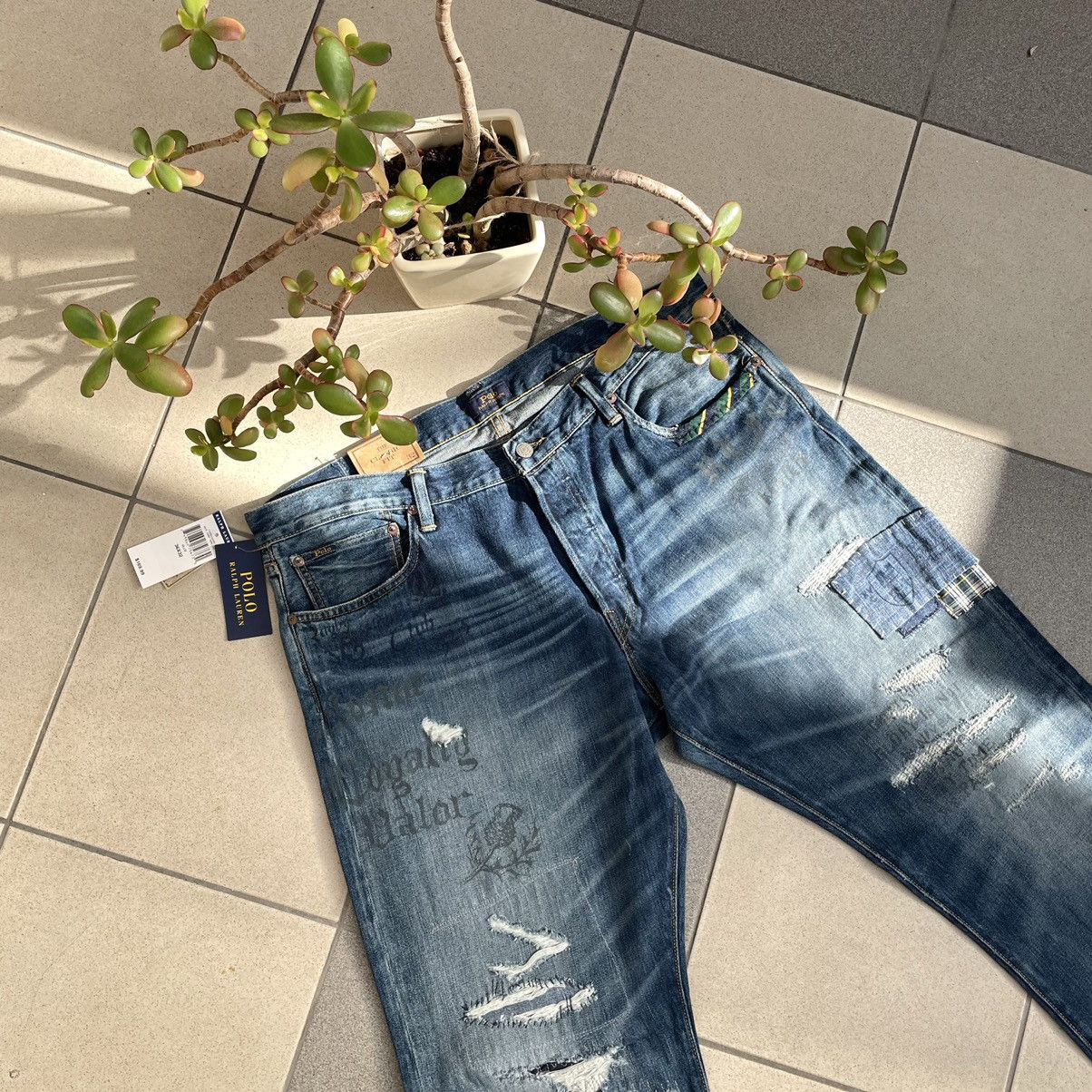 image of Vintage Polo Ralph Laurent Patchwork Jeans in Denim, Men's (Size 36)