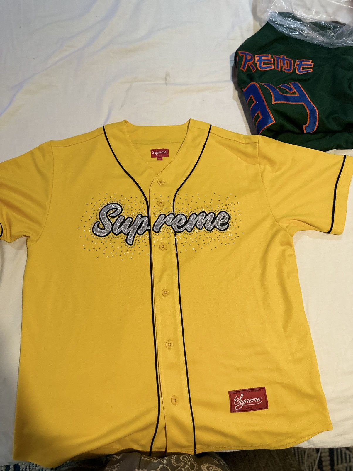 Supreme rhinestone best sale baseball jersey