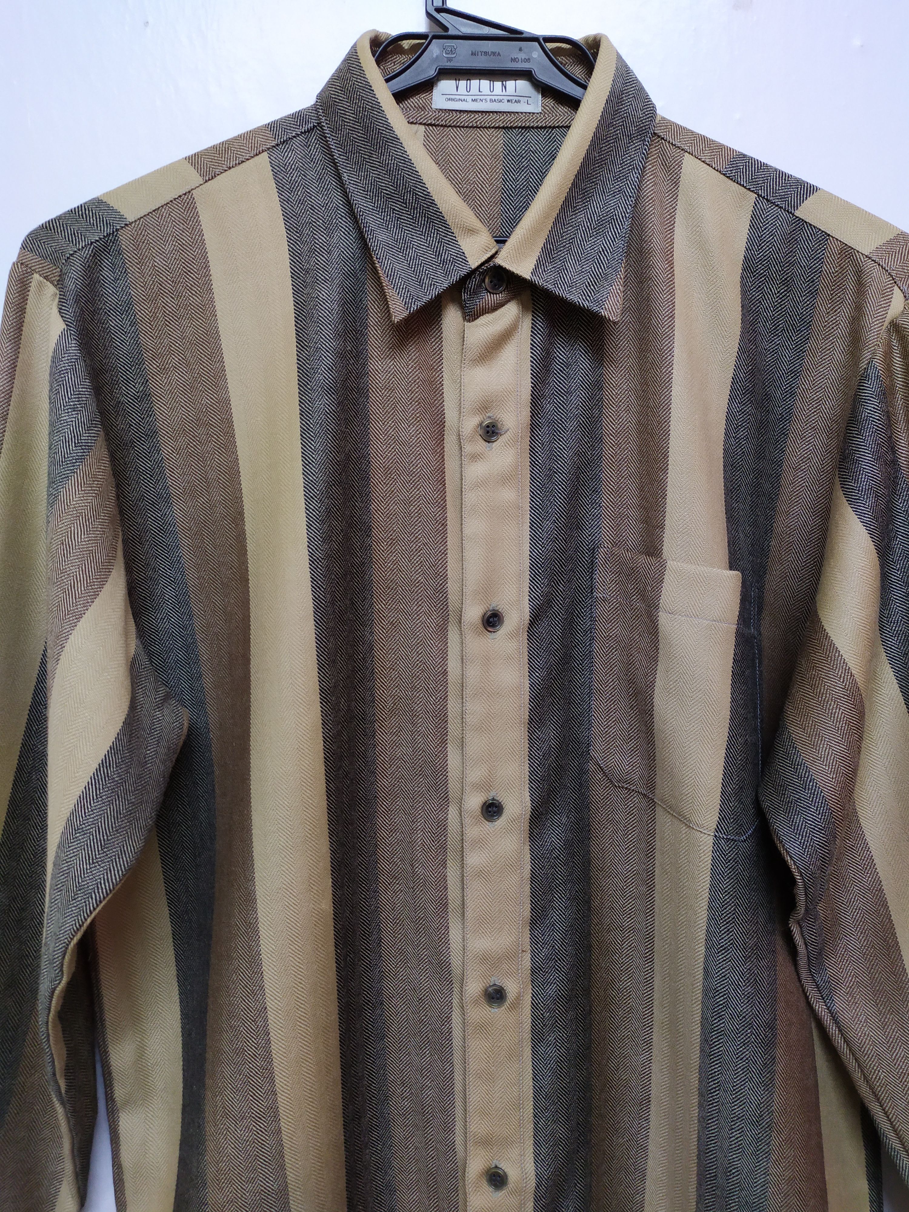 Japanese Brand VOLUNT STRIPE WOOL SHIRT LONG SLEEVES BUTTON UP Size US L / EU 52-54 / 3 - 4 Thumbnail
