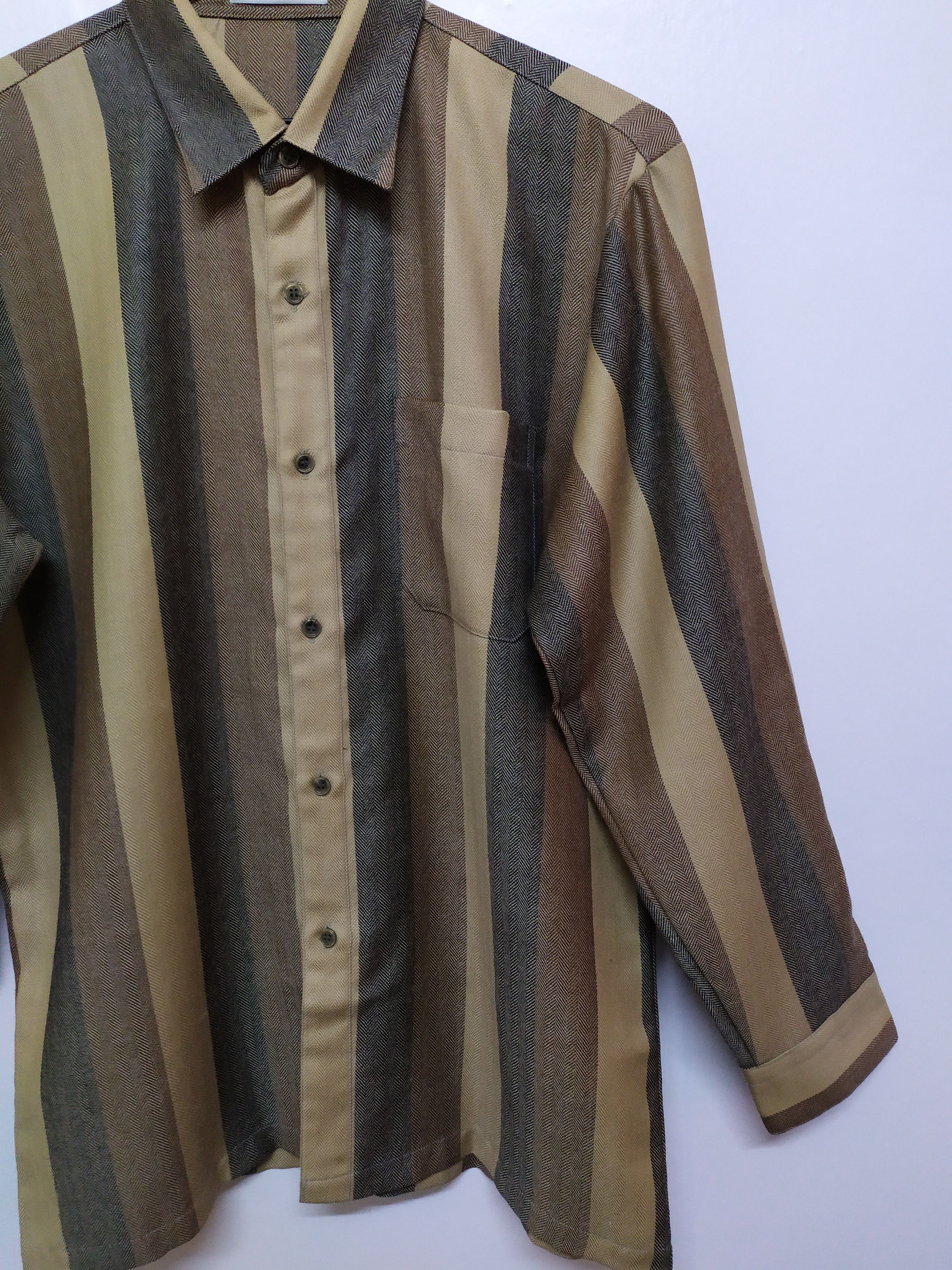 Japanese Brand VOLUNT STRIPE WOOL SHIRT LONG SLEEVES BUTTON UP Size US L / EU 52-54 / 3 - 2 Thumbnail