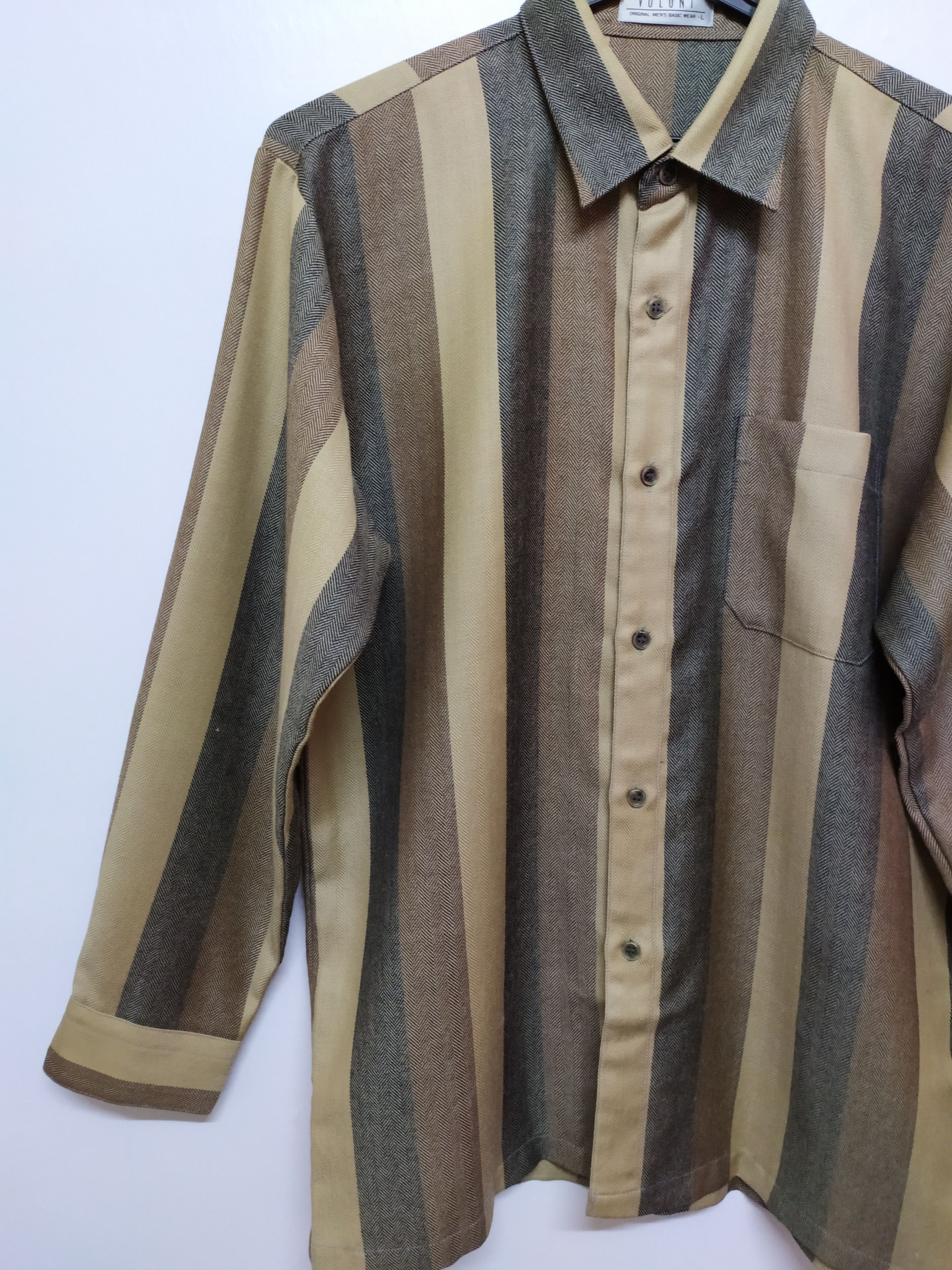 Japanese Brand VOLUNT STRIPE WOOL SHIRT LONG SLEEVES BUTTON UP Size US L / EU 52-54 / 3 - 3 Thumbnail