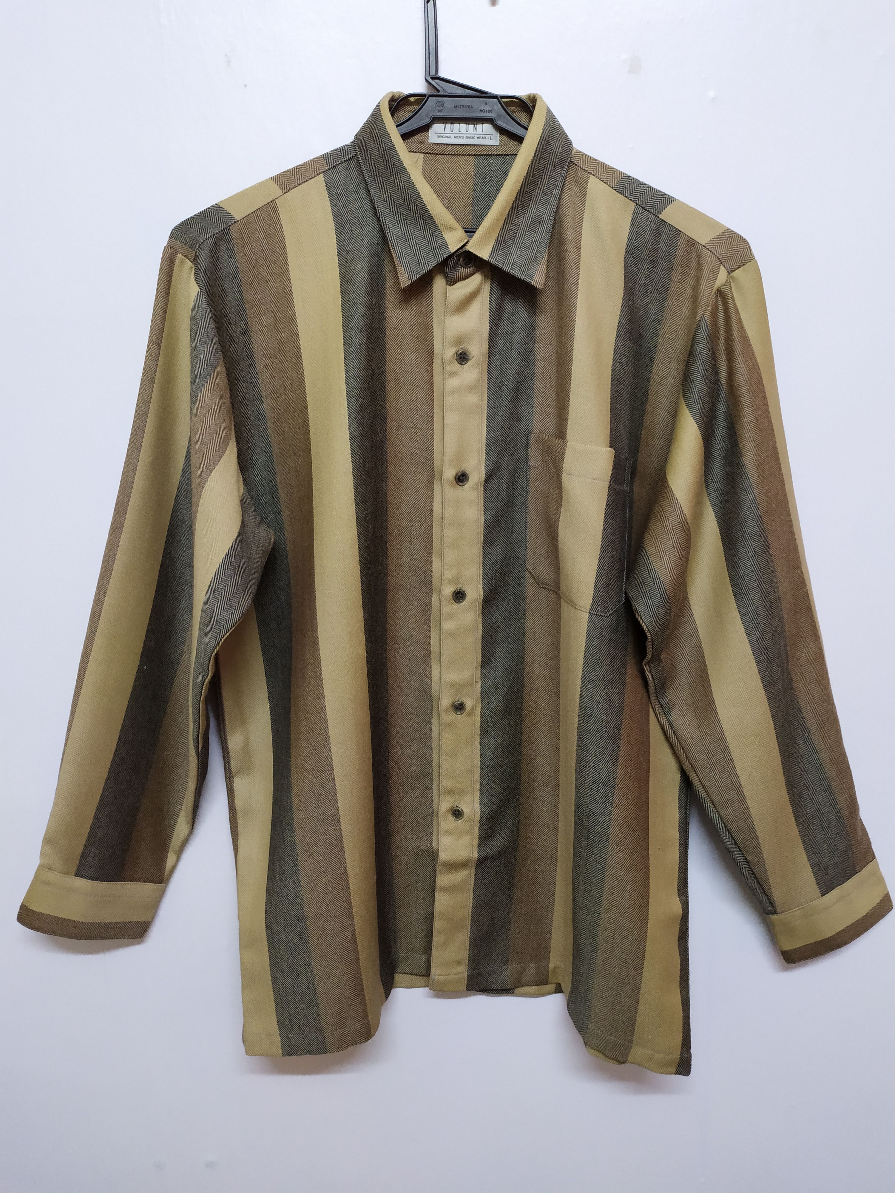 Japanese Brand VOLUNT STRIPE WOOL SHIRT LONG SLEEVES BUTTON UP Size US L / EU 52-54 / 3 - 1 Thumbnail