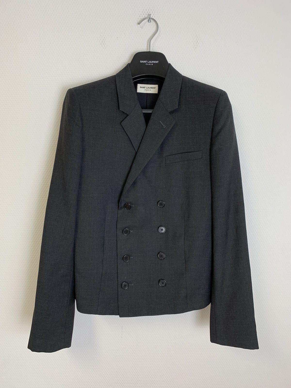 image of Hedi Slimane x Saint Laurent Paris Ss2014 Runway Double Breasted Blazer Grey, Men's (Size Small)