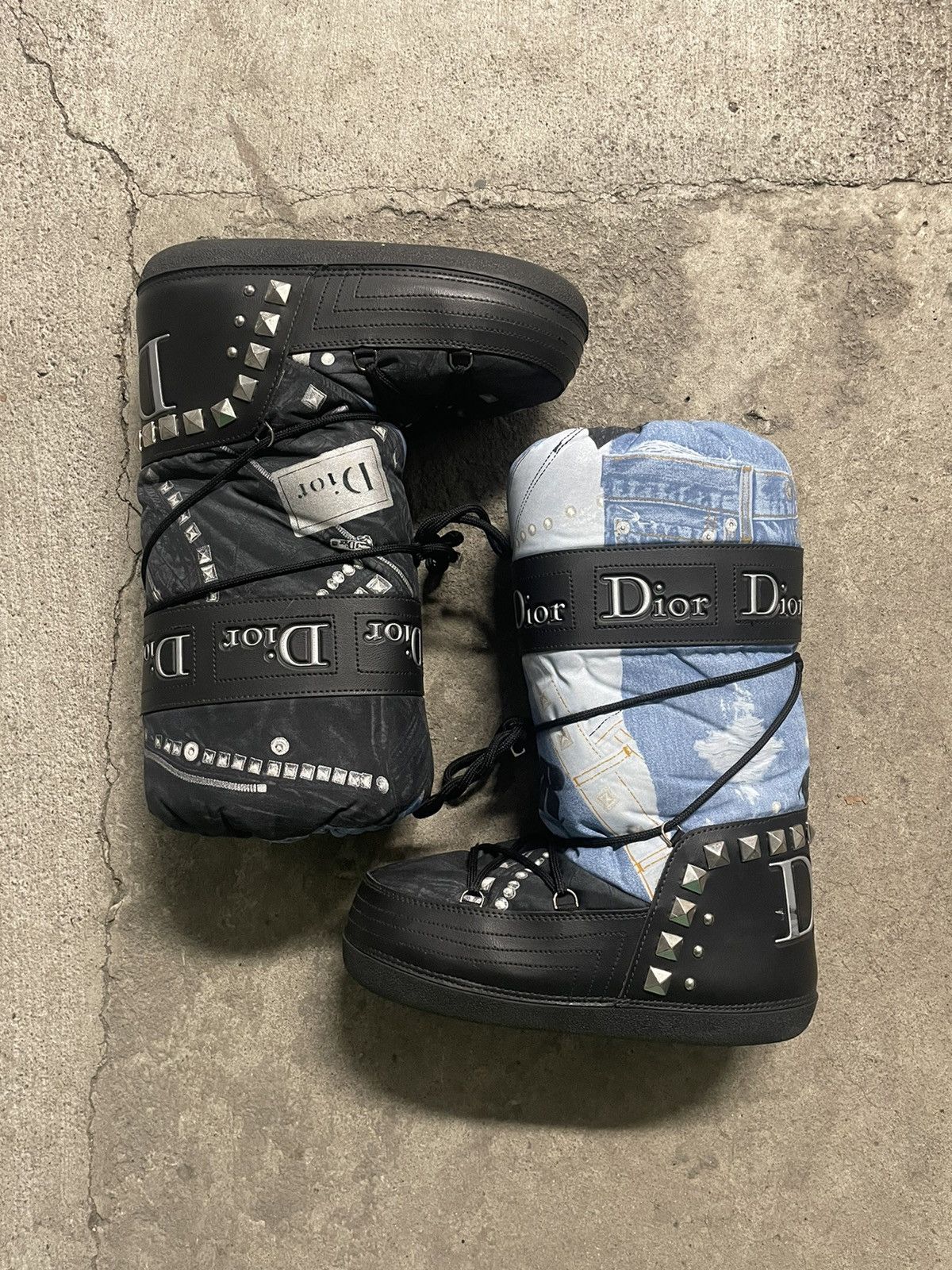 image of 2006 Dior Galliano Denim Print Moon Boots in Blue/Black, Women's (Size 9)