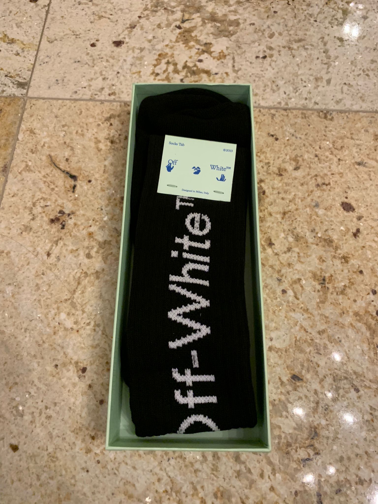 image of Off White Diagonal Mid Length Socks In Black, Men's