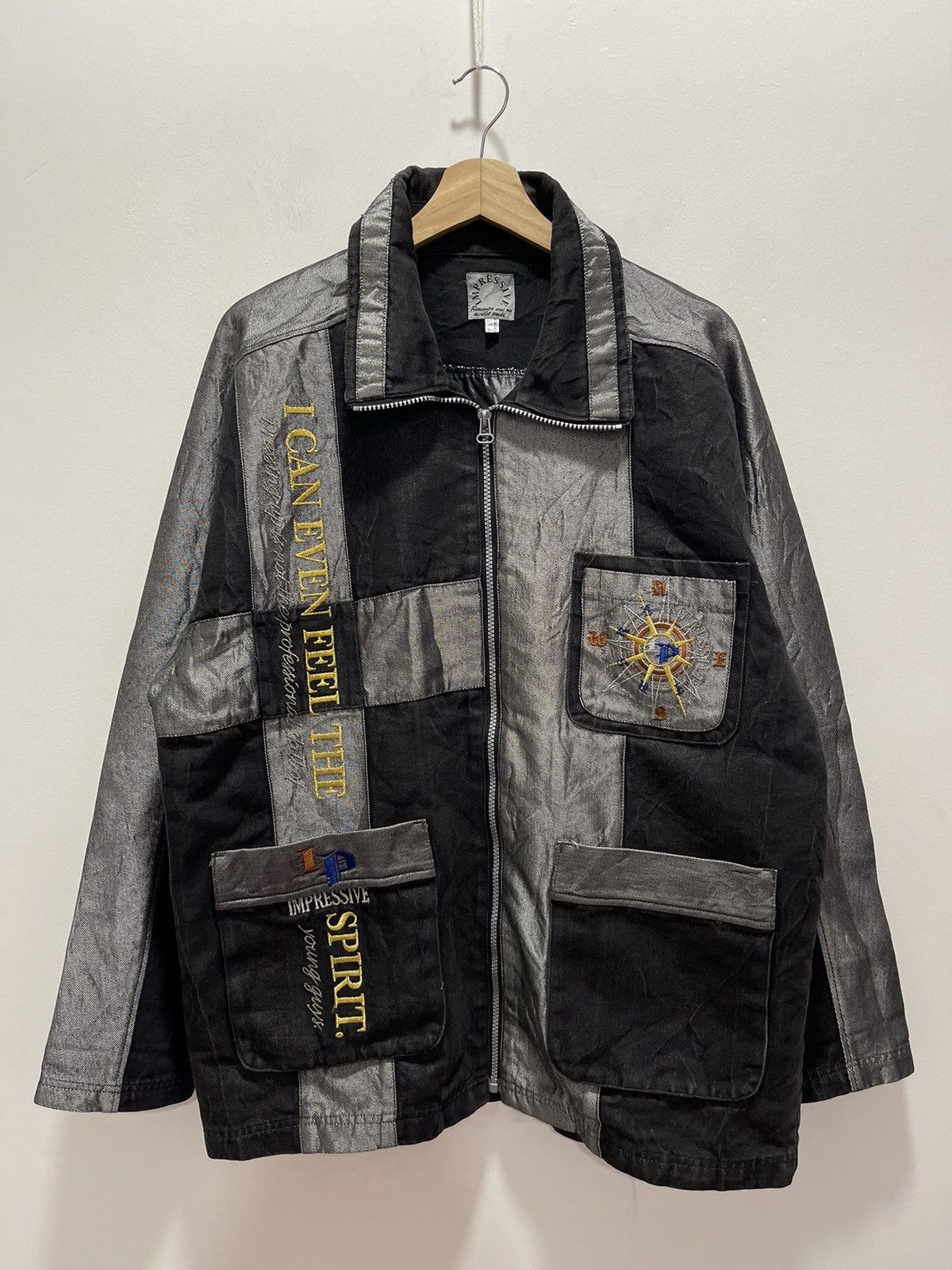 image of Vintage Impresseive Patchwork Japan Design Denim Jacket in Black, Men's (Size Large)