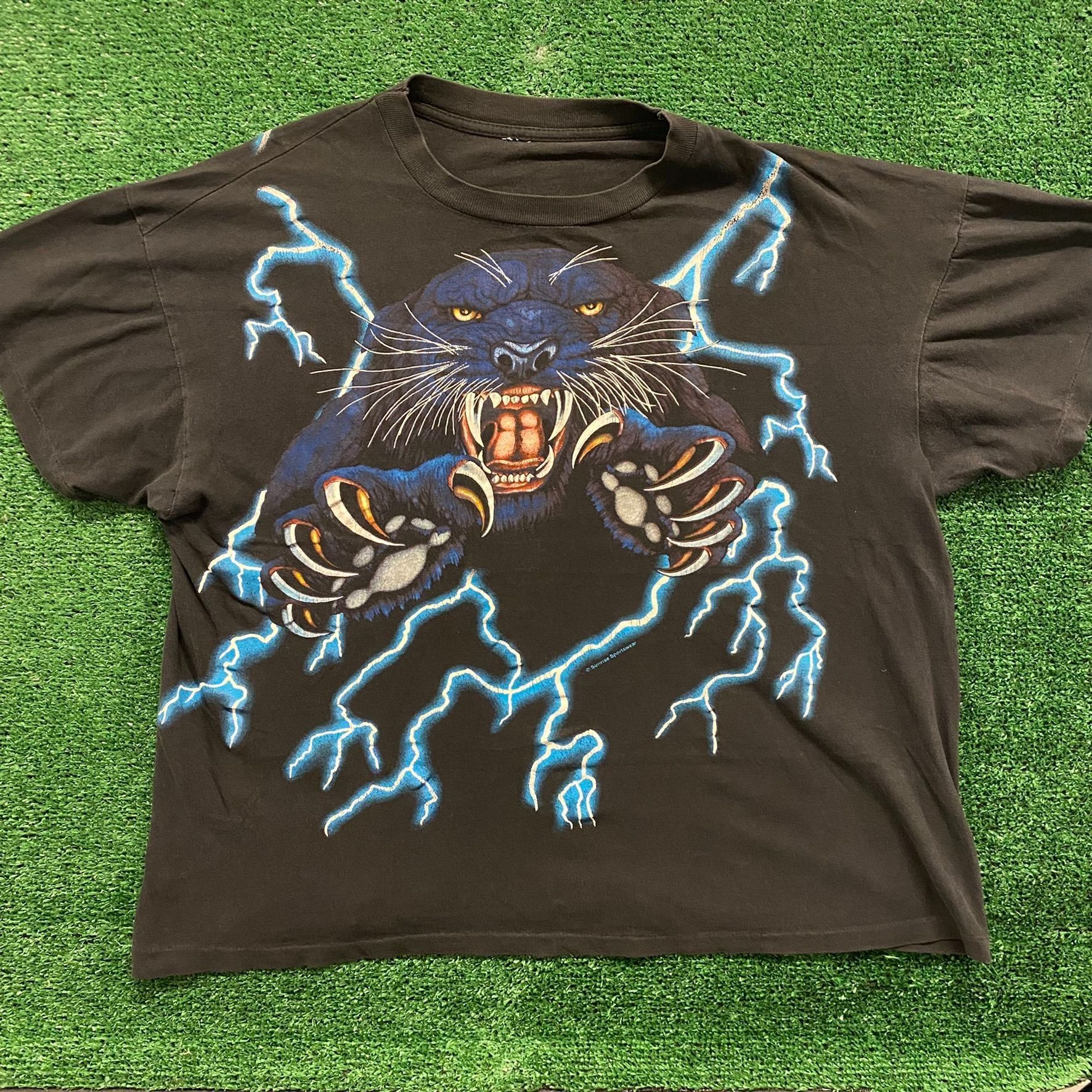 Image of Made In USA x Thunder Sports Crazy Vintage 90's Black Panther American Thunder T-Shirt (Size XL)