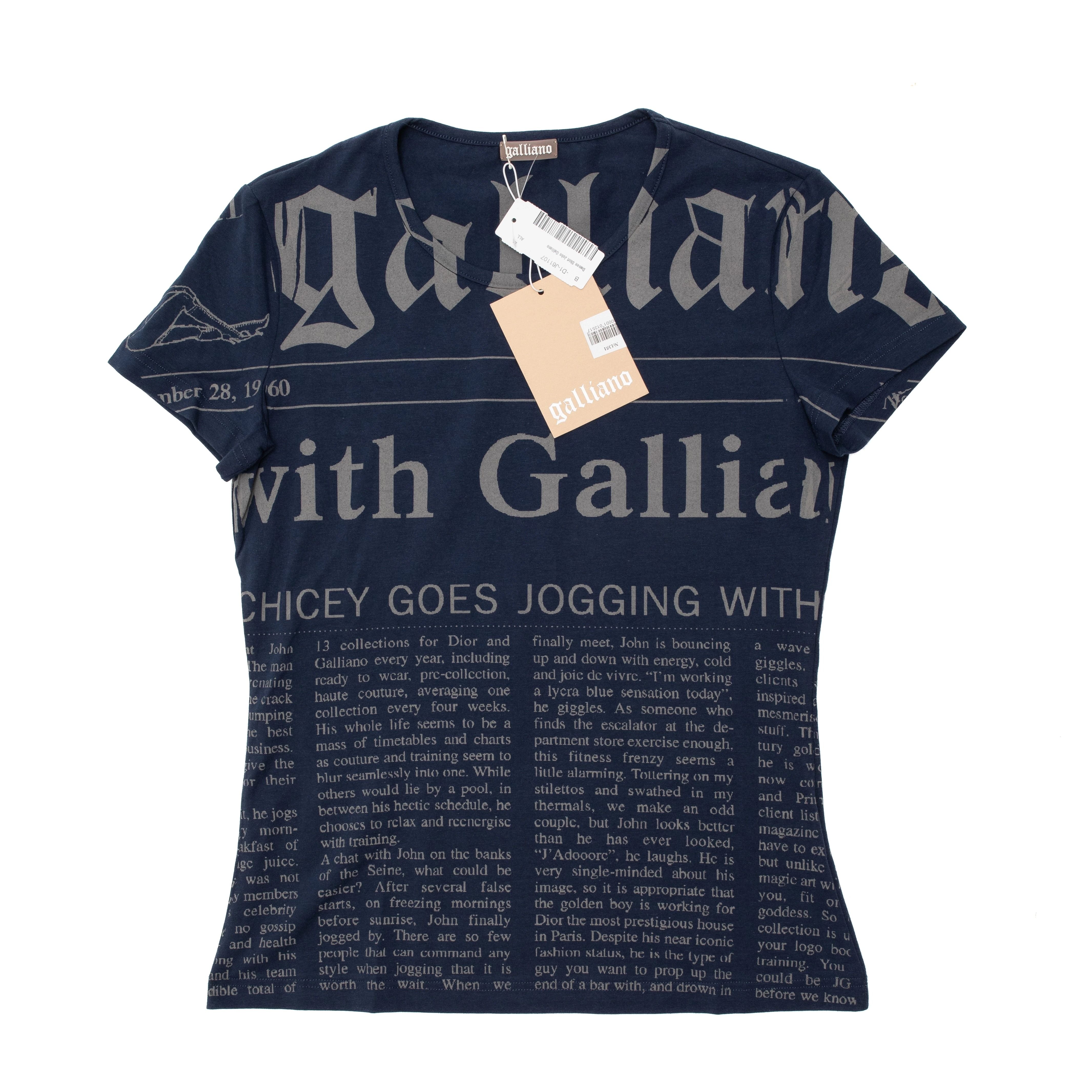 Galliano JOHN GALLIANO Y2K Gazette Newspaper T-Shirt Navy | Grailed