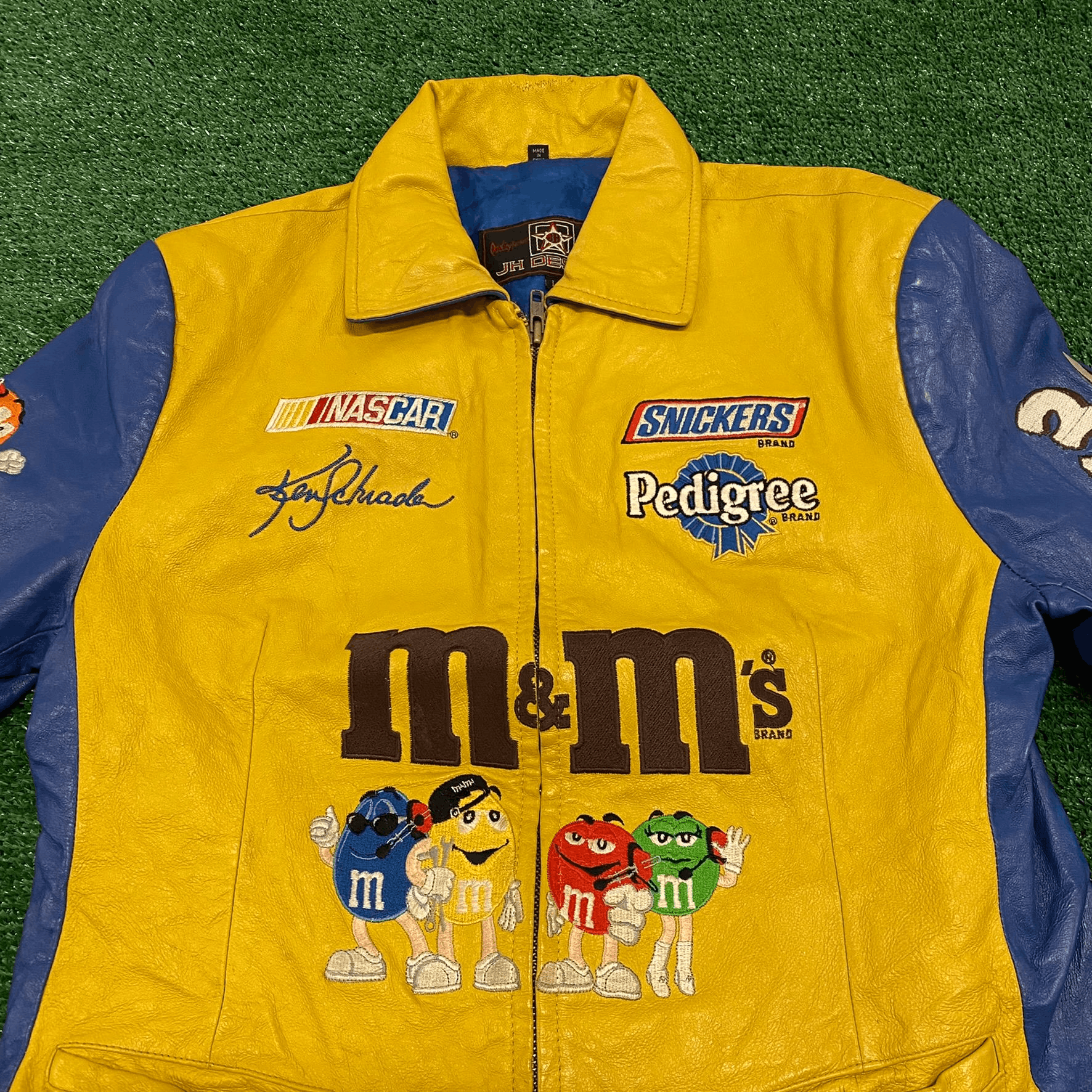 Jeff Hamilton Crazy Vintage 90s M&M's Racing Leather NASCAR Jacket Size US S / EU 44-46 / 1 - 2 Thumbnail