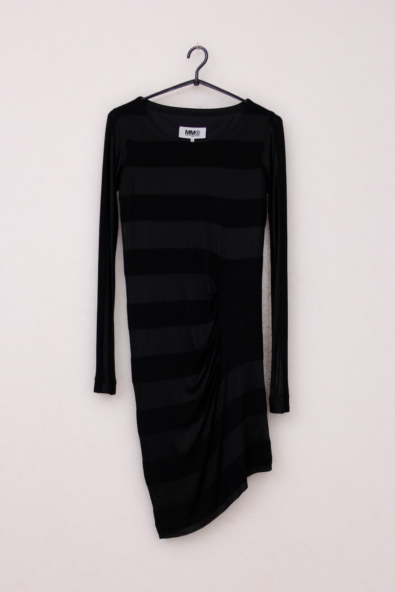 image of Maison Margiela Black Midi Asymmetric Long Sleeve Dress, Women's (Size Small)