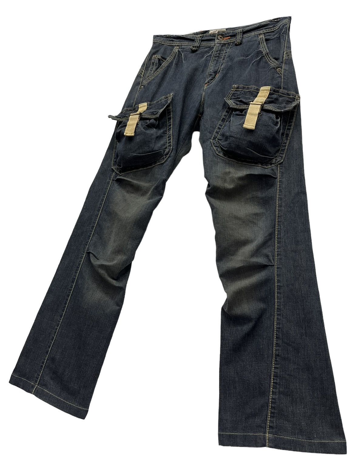 image of Avant Garde x Edwin Fyevtg Edwin Xvs Bush Cargo Tactical Stretch Denim Flared in Blue (Size 30)