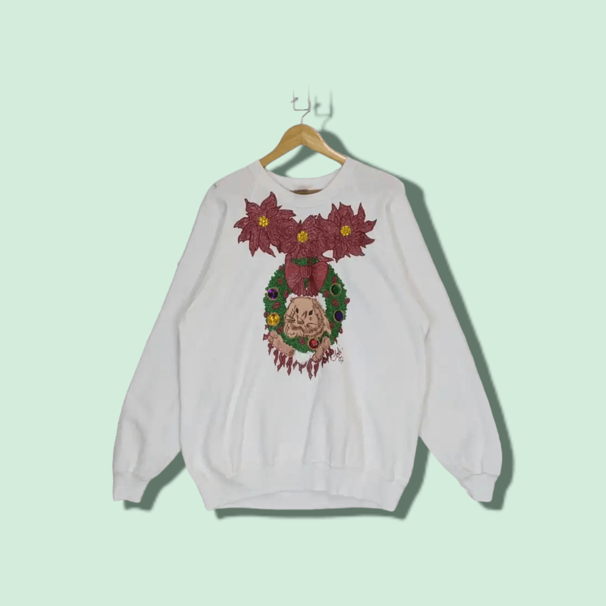 Vintage 90's JERZEES Flower Animal Graphic Jumper Sweatshirt