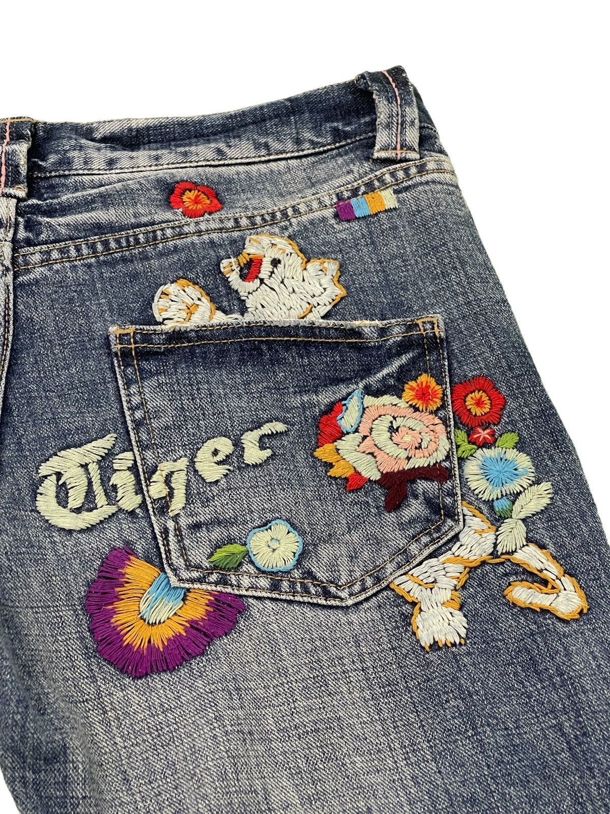 Japanese Brand Embroydery Jeans As Know As De Base Low Rise Denim 2🟦3 Size US 31 - 2 Thumbnail