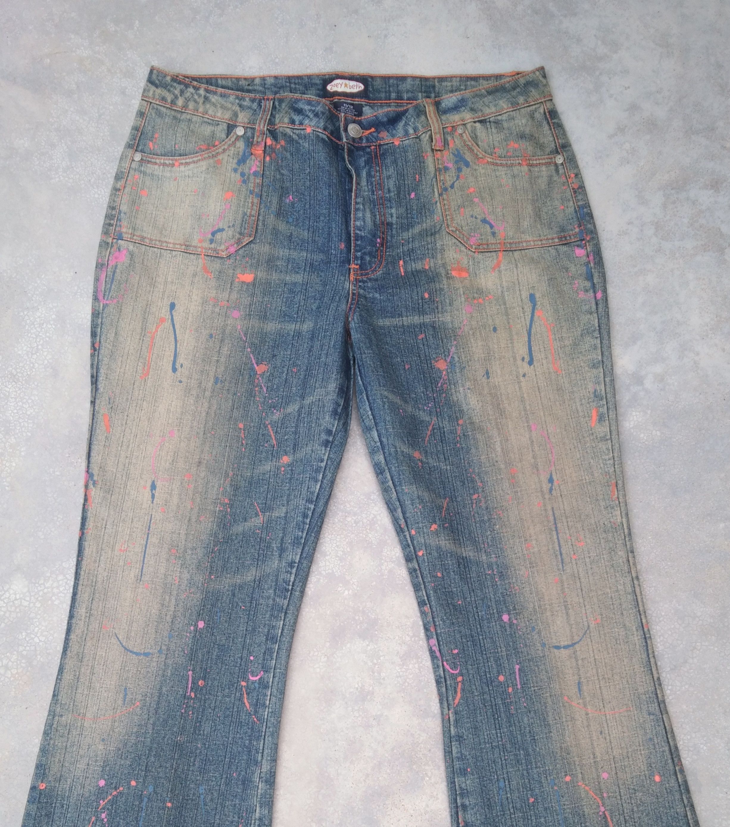 Jean Vintage Mud Wash Paint Splatter Flared Jeans 34x32 Size US 34 / EU 50 - 6 Thumbnail