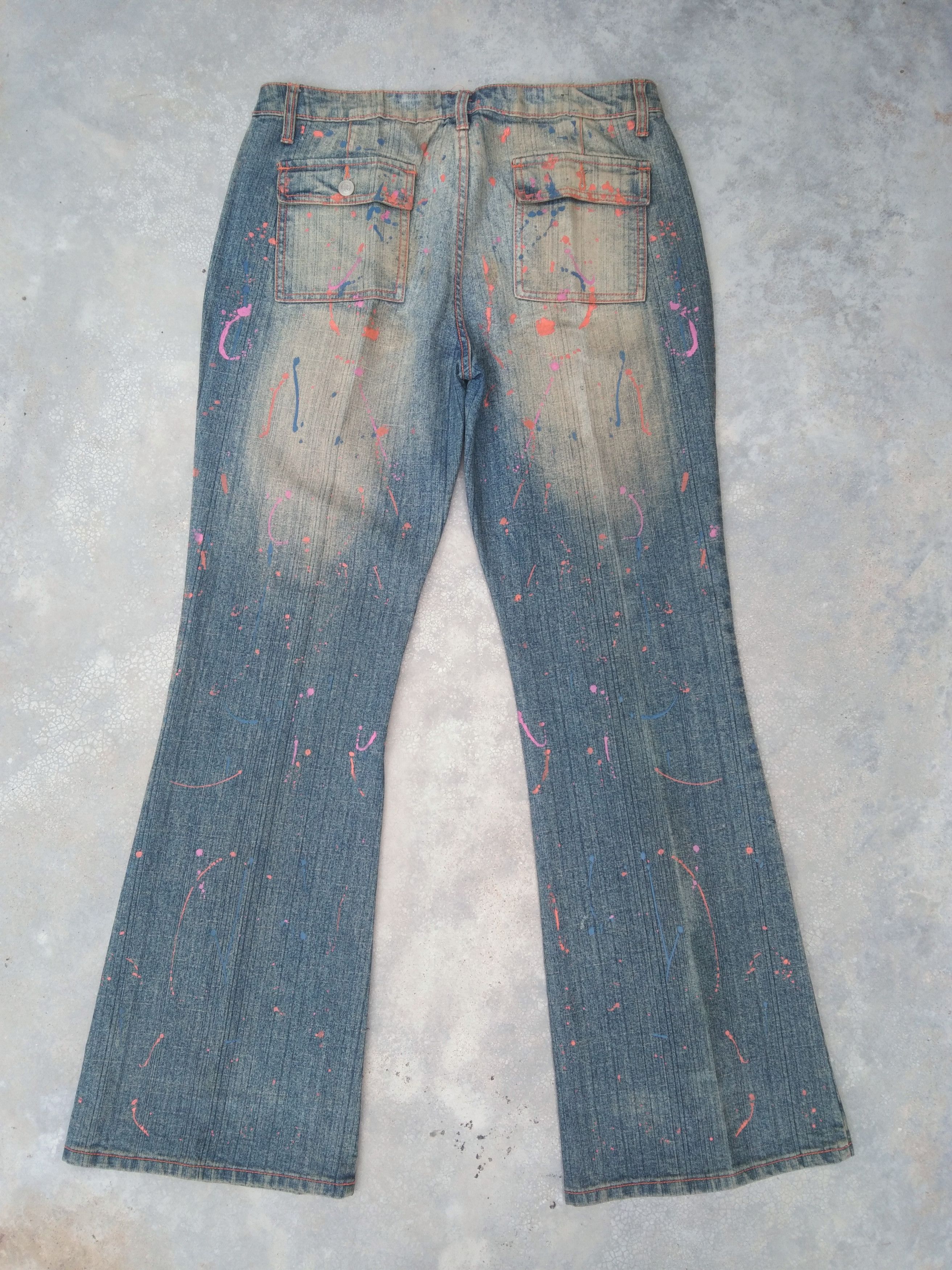Jean Vintage Mud Wash Paint Splatter Flared Jeans 34x32 Size US 34 / EU 50 - 2 Thumbnail
