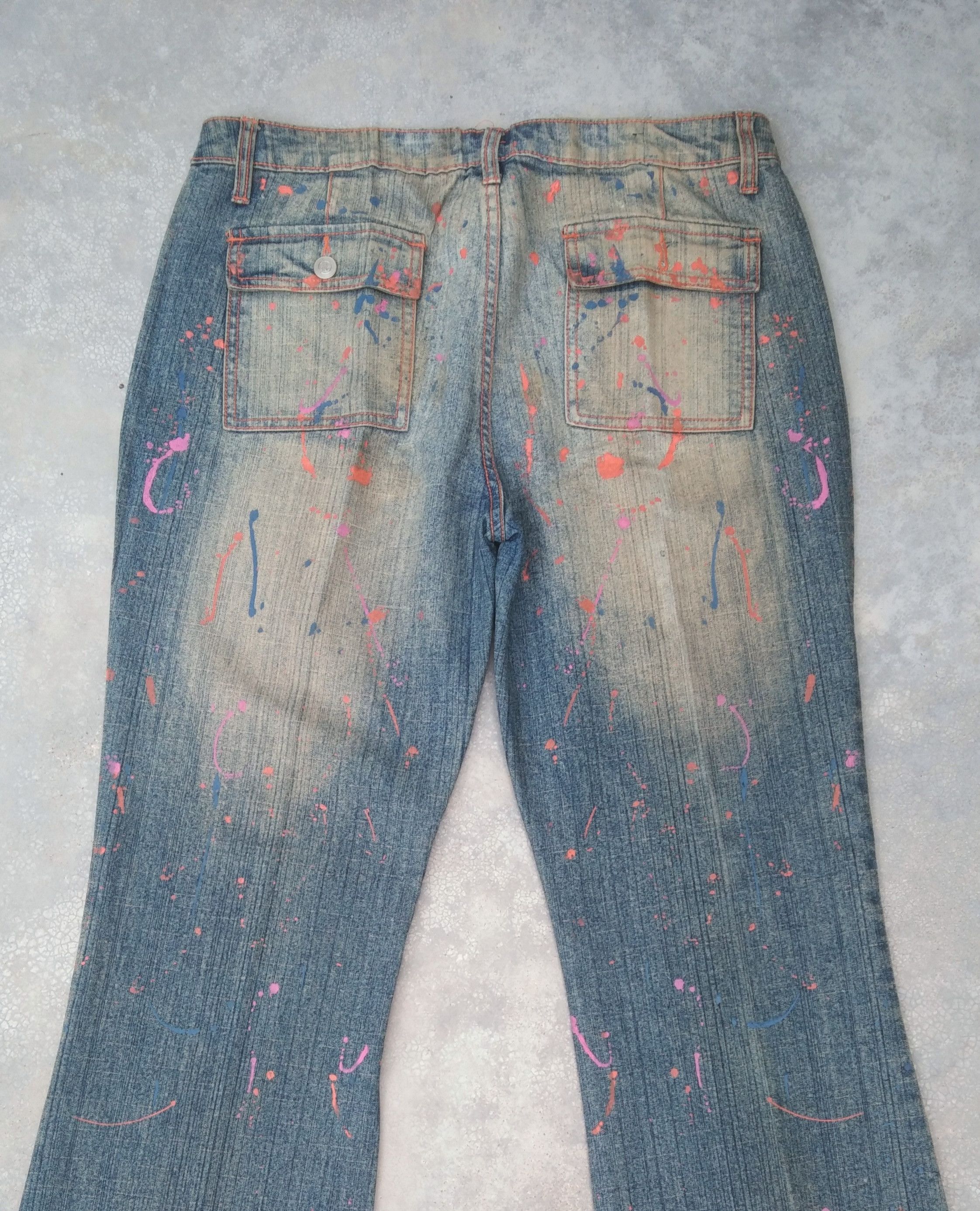 Jean Vintage Mud Wash Paint Splatter Flared Jeans 34x32 Size US 34 / EU 50 - 3 Thumbnail