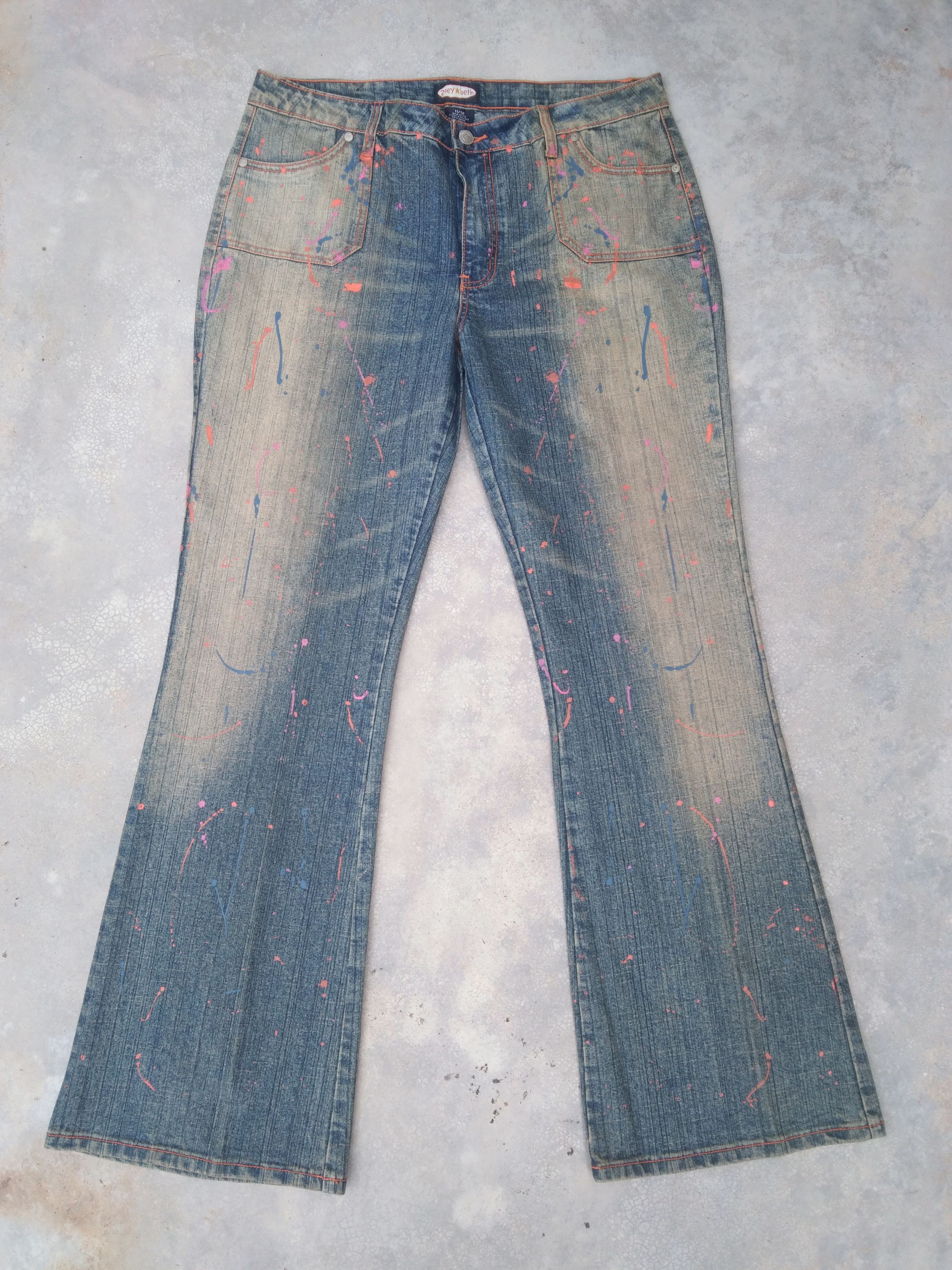 Jean Vintage Mud Wash Paint Splatter Flared Jeans 34x32 Size US 34 / EU 50 - 1 Thumbnail