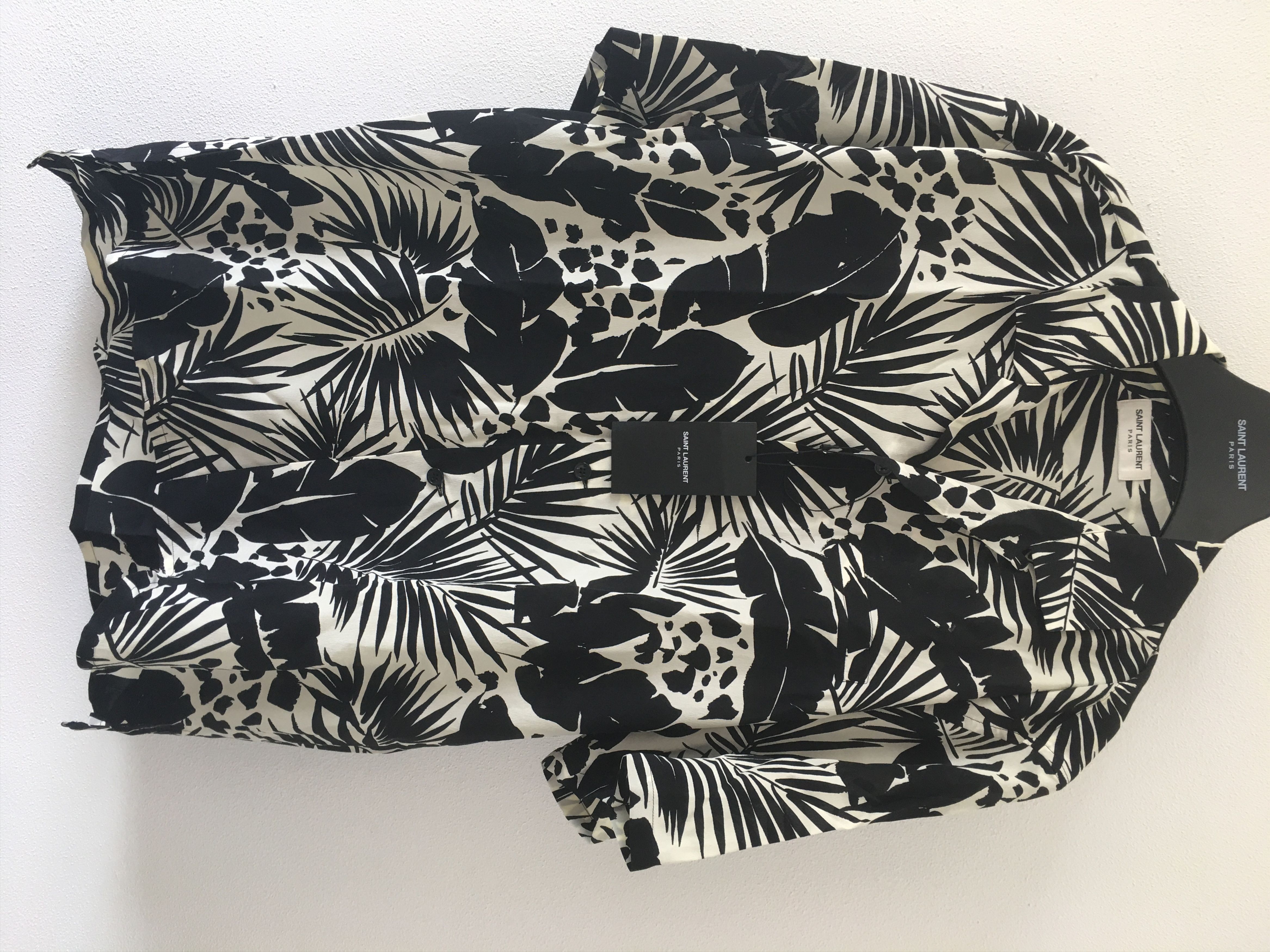 image of Saint Laurent Paris Ss'21 Silk Shirt Floral Print in White/Black, Men's (Size Large)