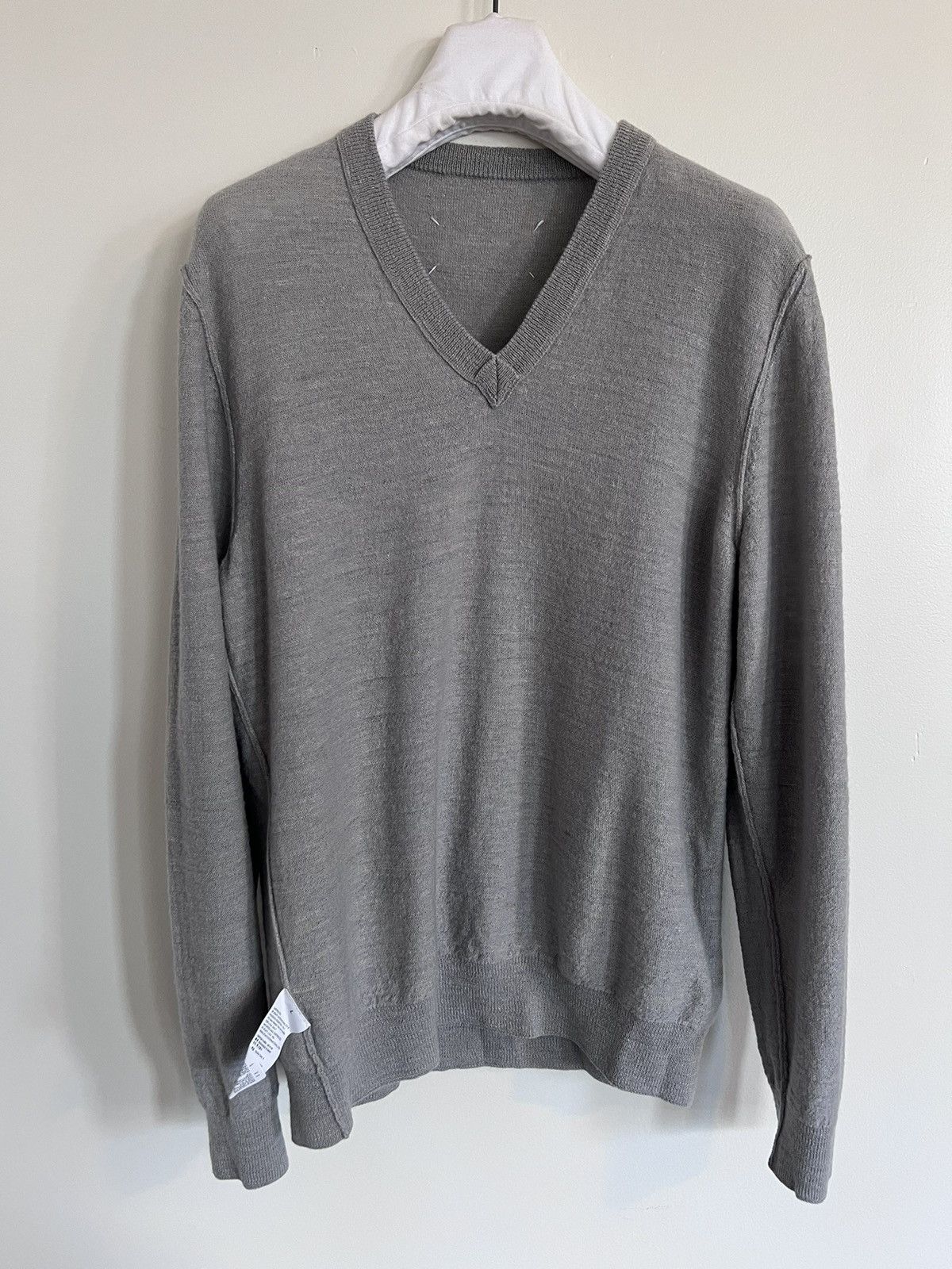 Maison Margiela FW13 Leather elbow-patch v-neck sweater/jumper, L, worn x 6 Size US L / EU 52-54 / 3 - 19 Thumbnail