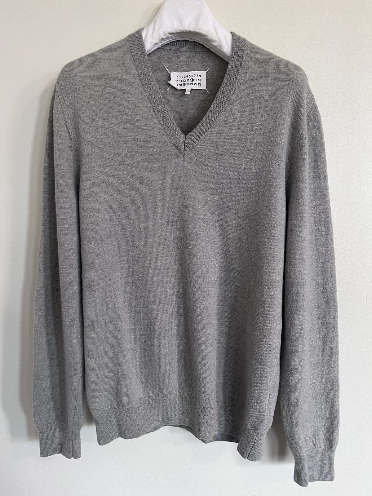 Maison Margiela FW13 Leather elbow-patch v-neck sweater/jumper, L, worn x 6 Size US L / EU 52-54 / 3 - 3 Thumbnail