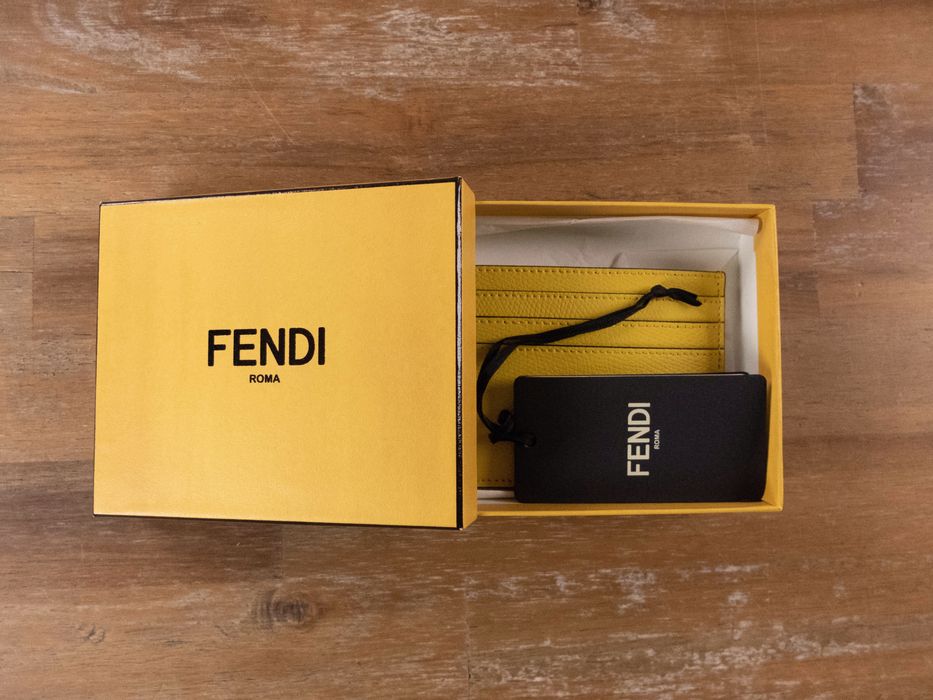 Fendi FENDI yellow F is Fendi plaque leather card holder case Grailed