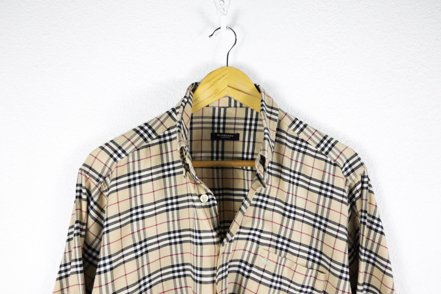 Burberry × Flannel Burberry Pocket Logo Vintage Nova Check Beige Oxford Shirt Size US M / EU 48-50 / 2 - 2 Thumbnail