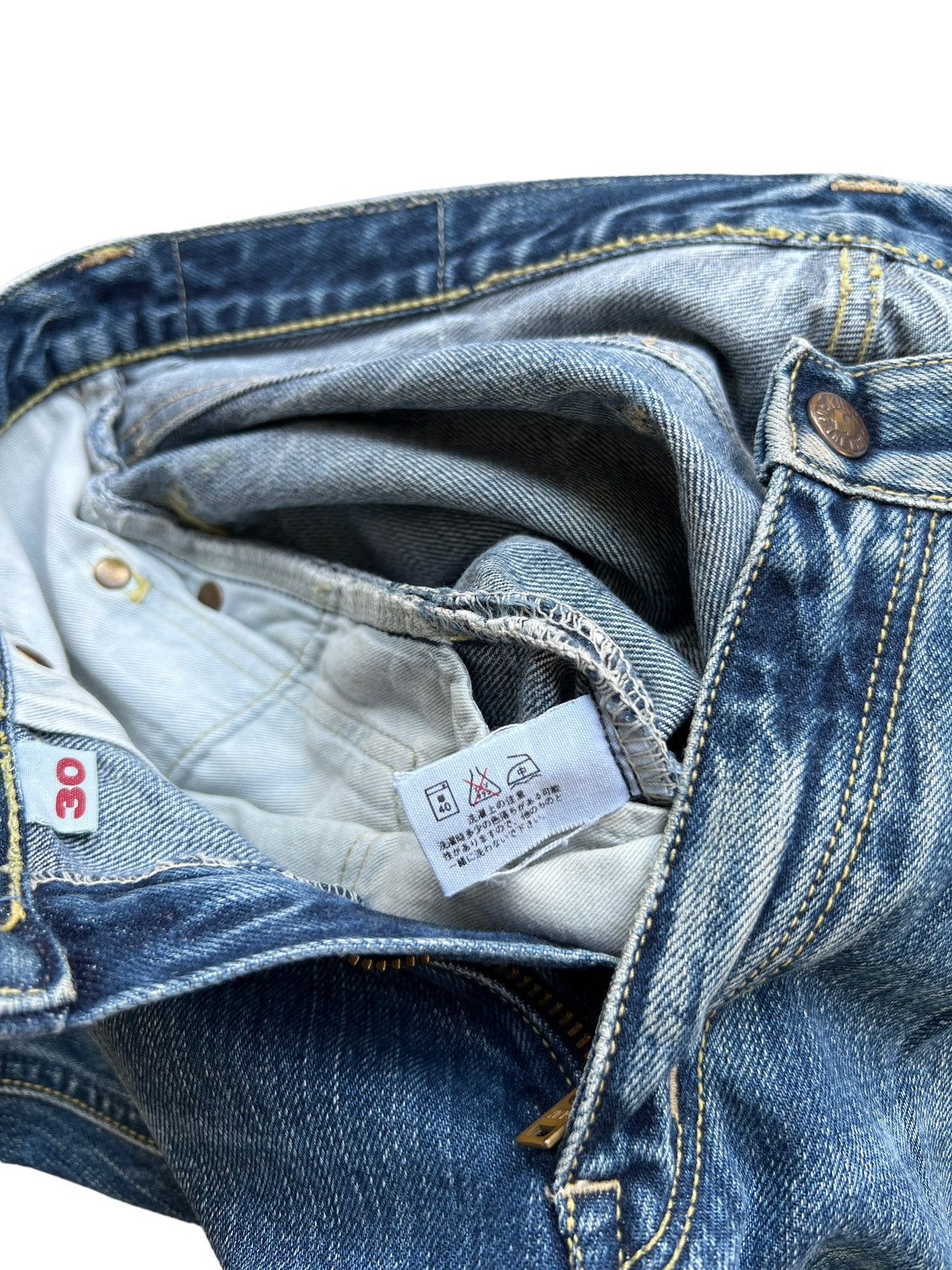 Blue Blue Japan × Japanese Brand Vintage Blue Blue Japan Distressed Faded Denim Jeans 31x28 Size 31" - 10 Thumbnail