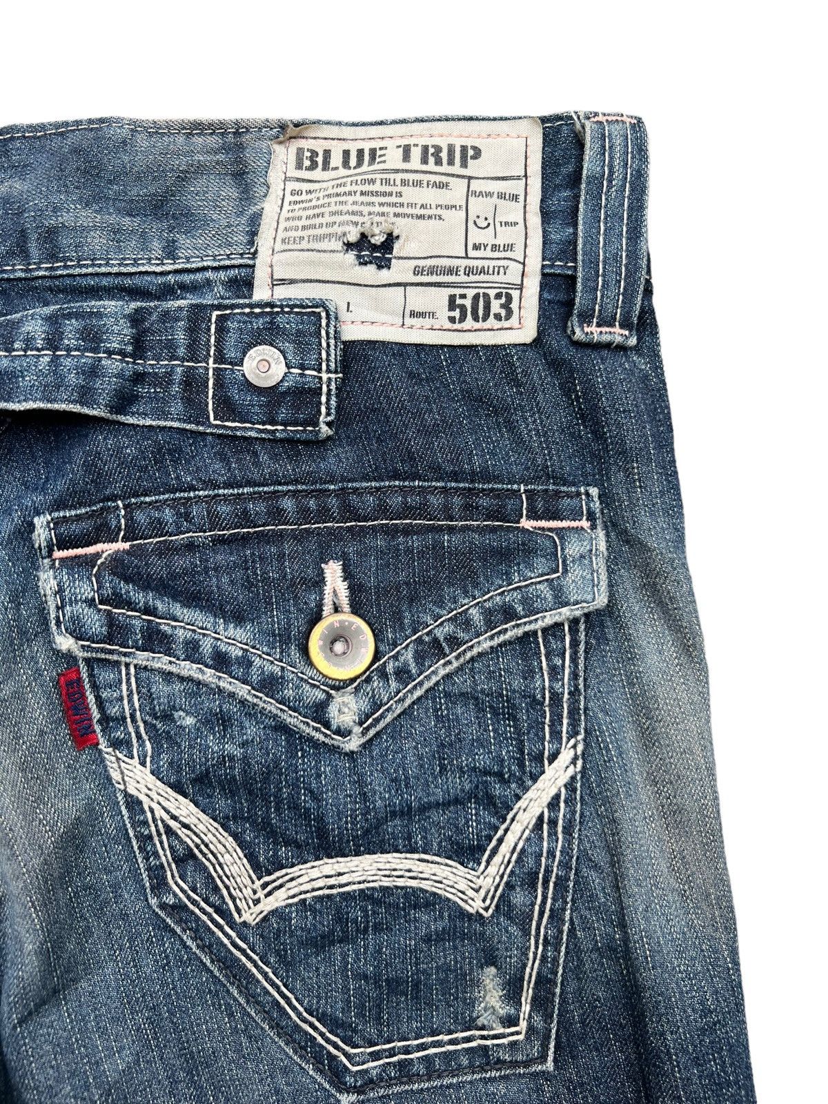FLARE💥💥 Edwin Blue Trip Distressed Punk Denim Jeans 33x33