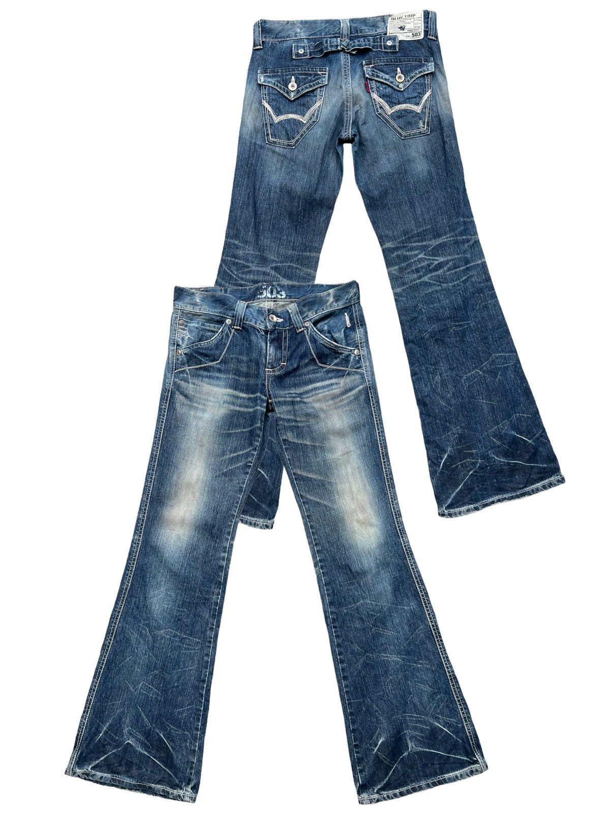 FLARE💥💥 Edwin Blue Trip Distressed Punk Denim Jeans 33x33