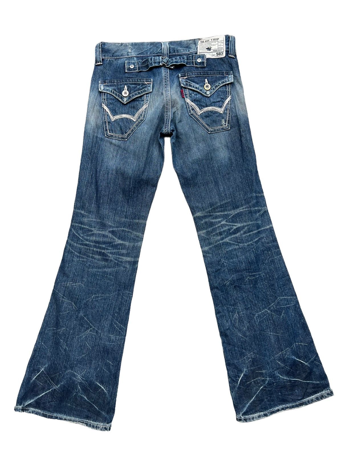FLARE💥💥 Edwin Blue Trip Distressed Punk Denim Jeans 33x33