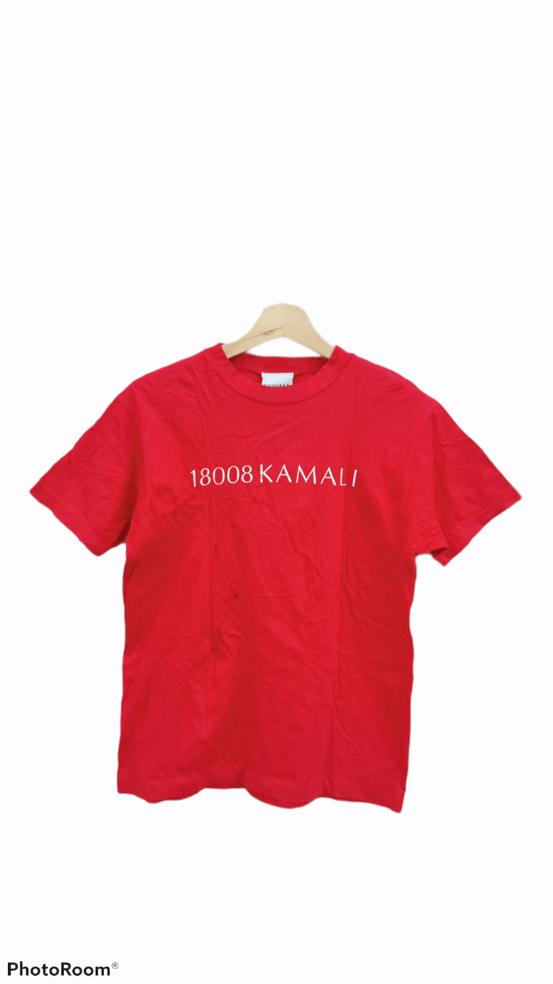 image of Vintage Norma Kamali Spellout T-Shirt in Red, Men's (Size Small)