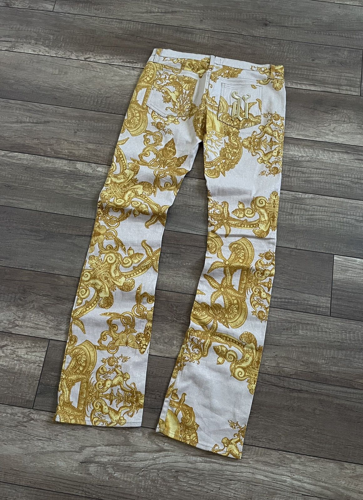 Versace Versace Womens Full Print Gold Floral Graphic Pants Trousers Size 31" - 4 Thumbnail