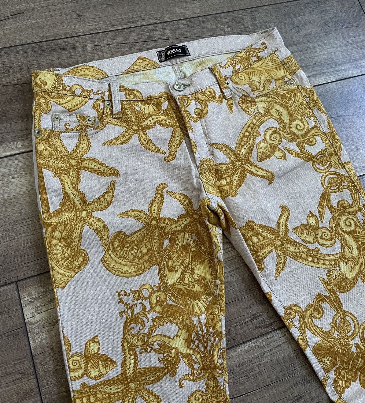 Versace Versace Womens Full Print Gold Floral Graphic Pants Trousers Size 31" - 6 Thumbnail
