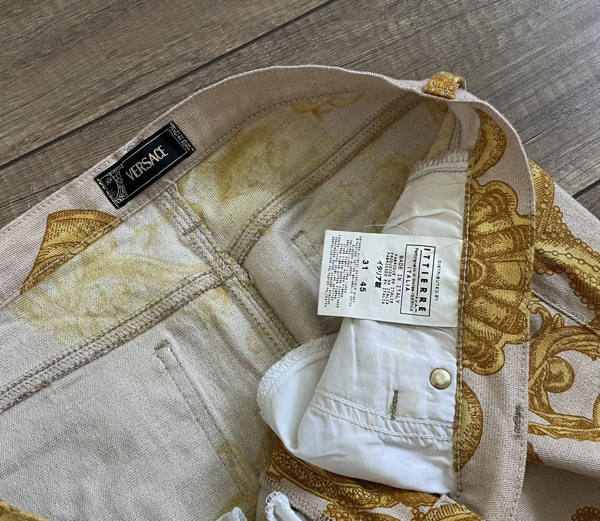Versace Versace Womens Full Print Gold Floral Graphic Pants Trousers Size 31" - 8 Thumbnail