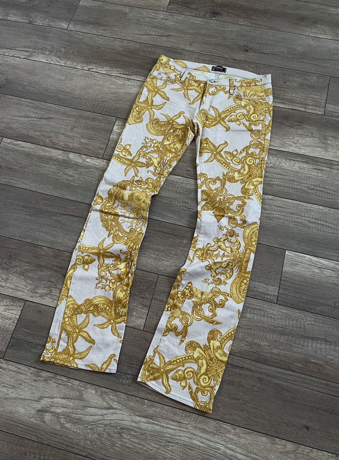 Versace Versace Womens Full Print Gold Floral Graphic Pants Trousers Size 31" - 2 Thumbnail