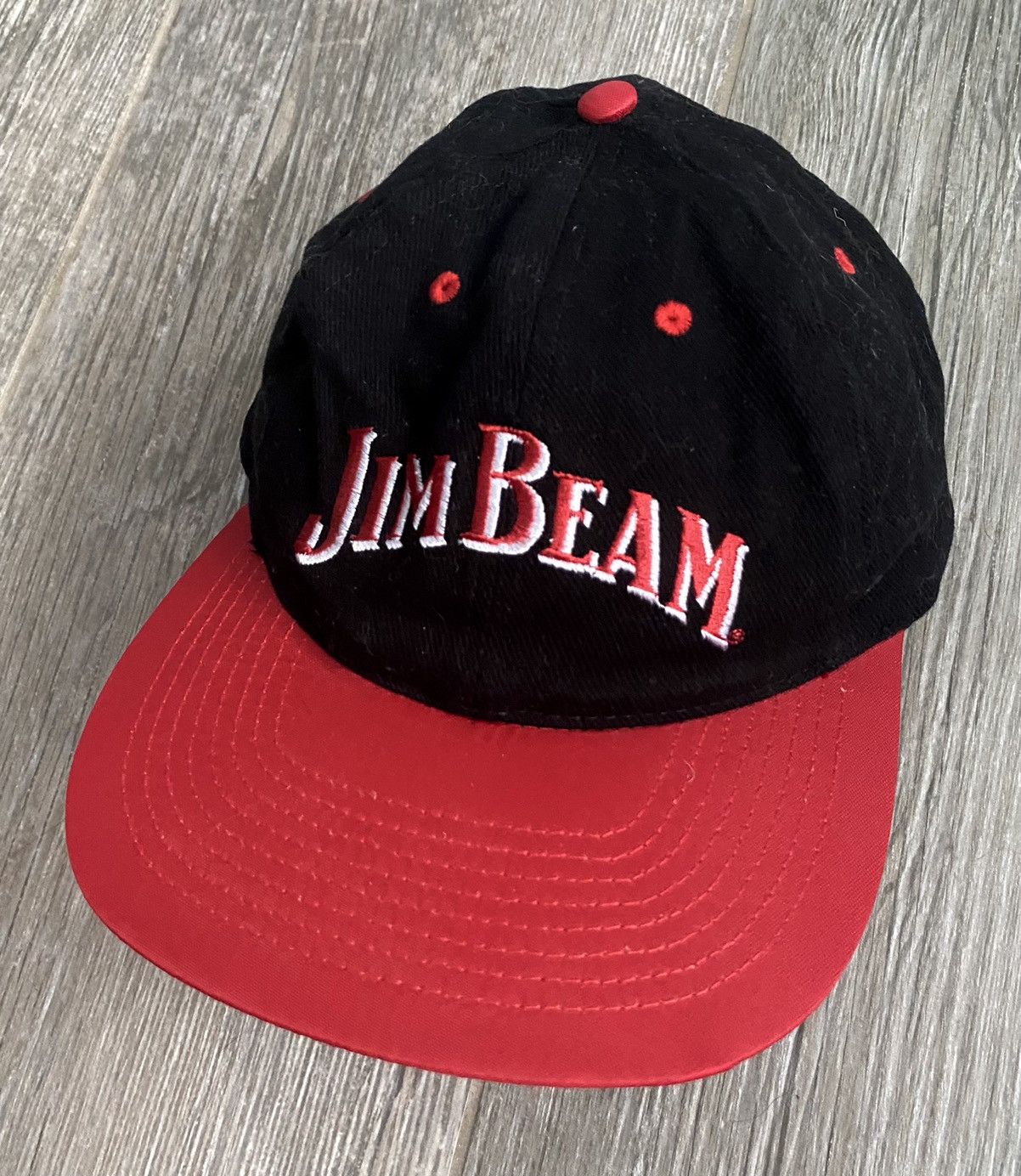 image of 1980S Jim Beam Vintage Embroidered Red & Black Snapback in Black/Red, Men's