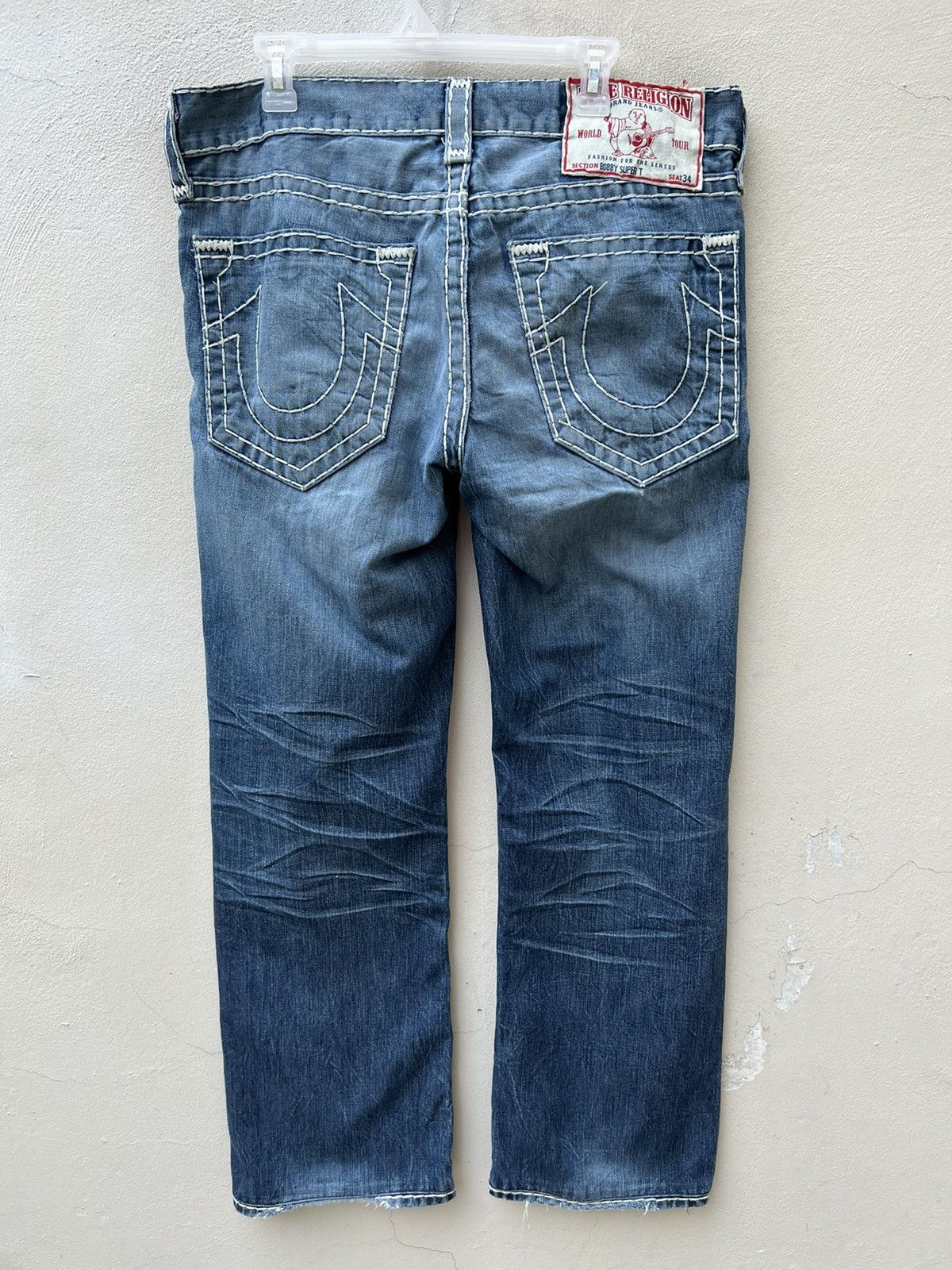 True Religion VTG 2000s True Religion Rips Fade Denim Bobby Super T Jeans Size US 34 / EU 50 - 15 Thumbnail