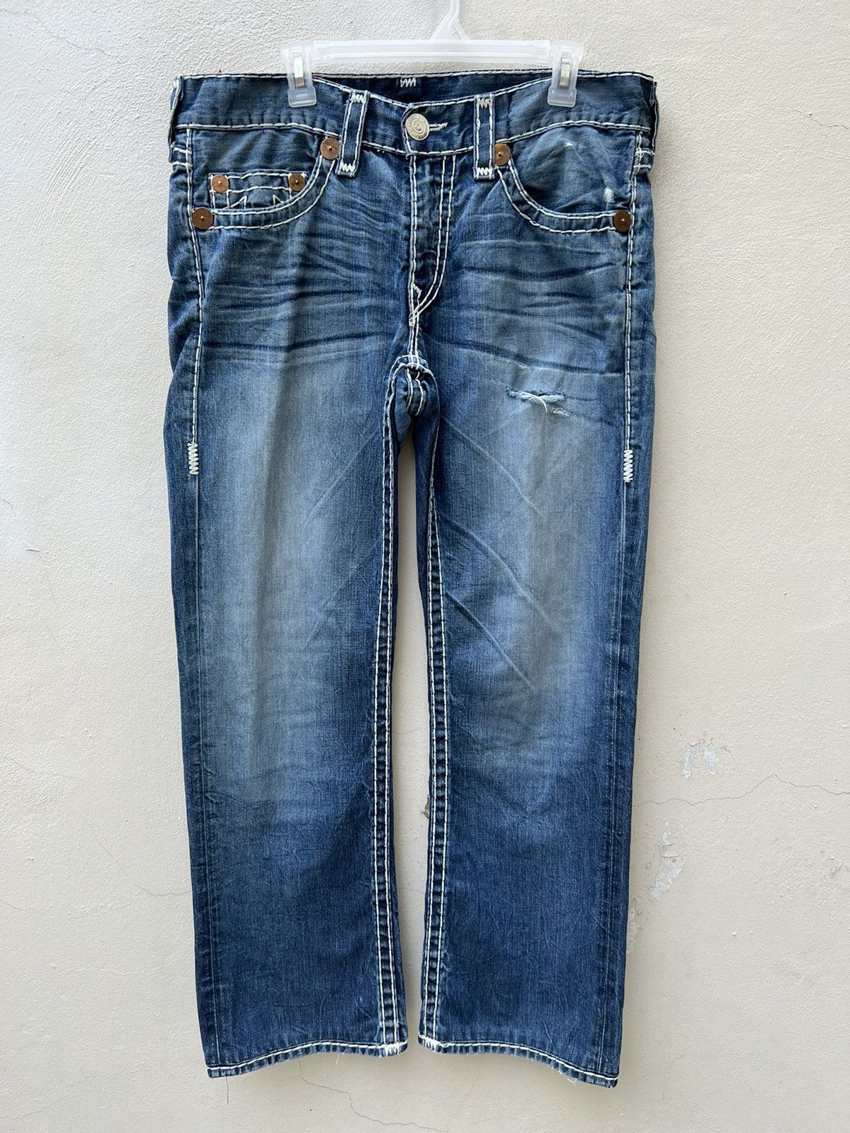 True Religion VTG 2000s True Religion Rips Fade Denim Bobby Super T Jeans Size US 34 / EU 50 - 6 Thumbnail