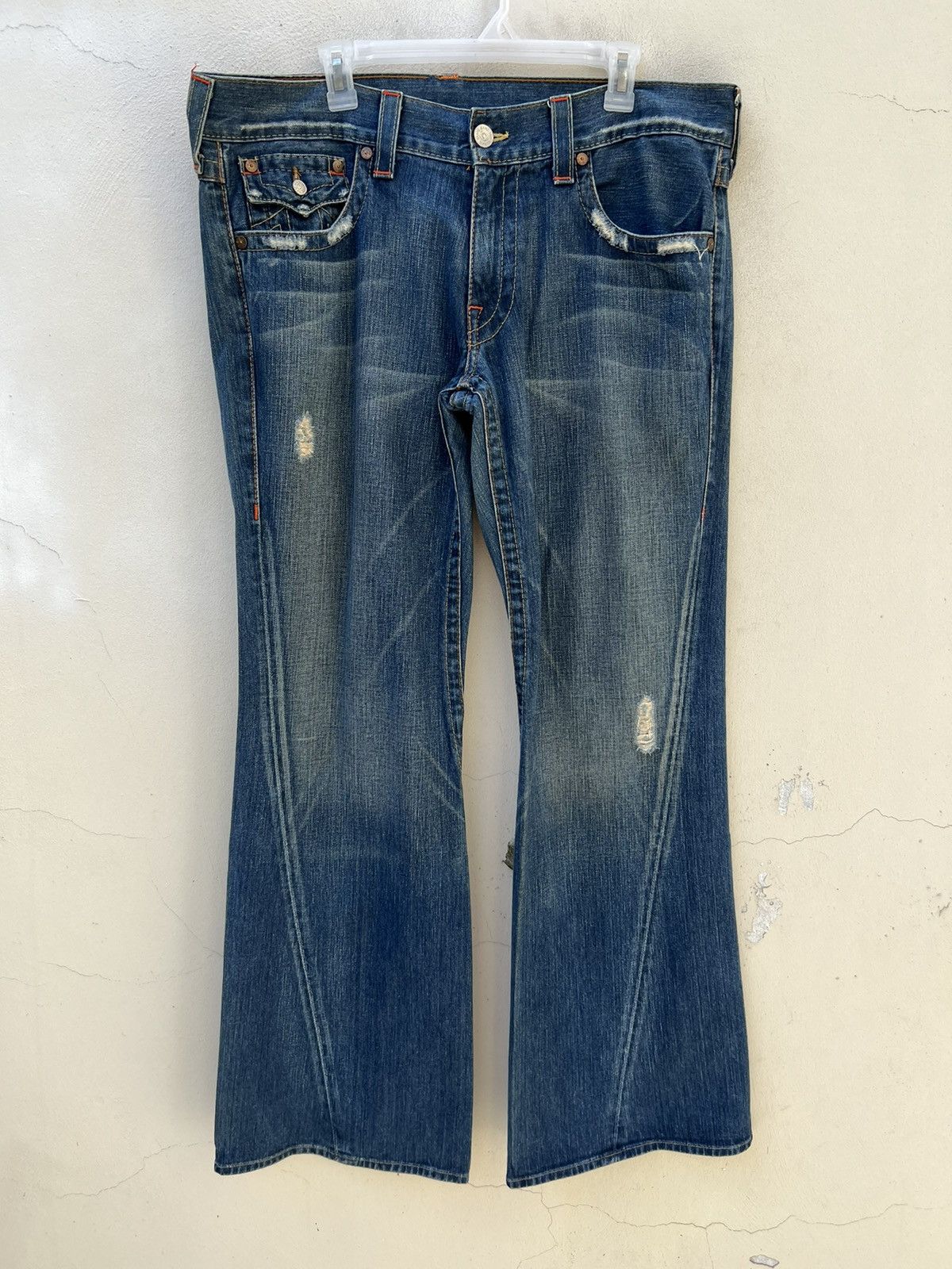 True Religion Vintage 2000s True Religion JOEY Distress Denim Flare Jeans Size US 36 / EU 52 - 6 Thumbnail