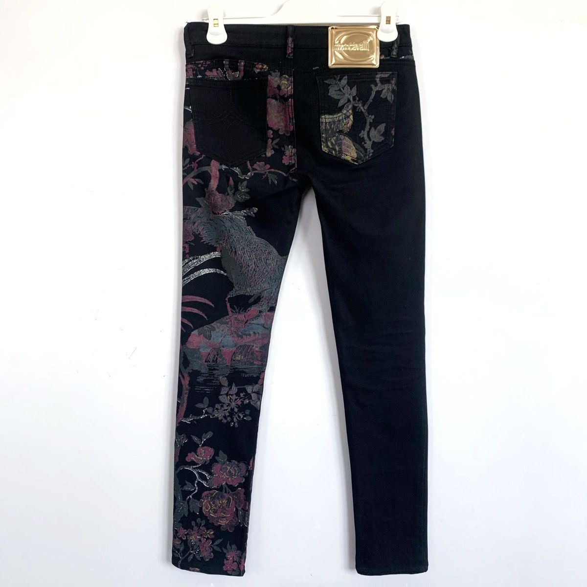 image of Vintage Roberto Cavalli Jeans Pants Bird Floral in Black, Women's (Size 29)