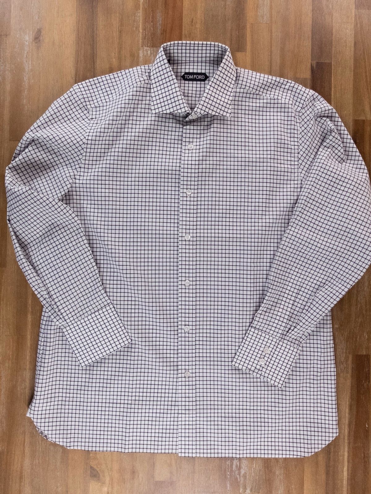 image of Tom Ford Plaid Cotton Linen Mix Dress Shirt Size 44 / 17.5, Men's