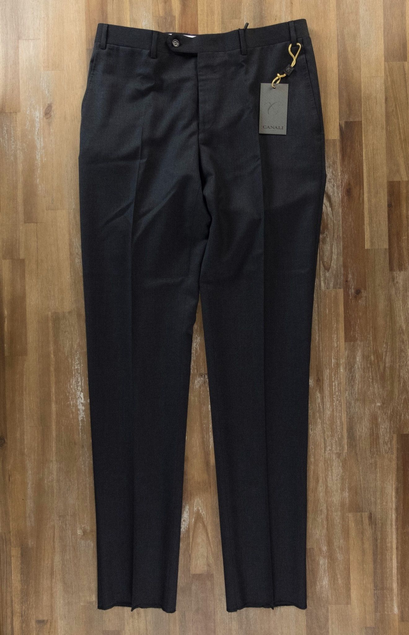 image of Canali Flat-Front Dark Gray Wool Dress Trousers - 32 Us, Men's