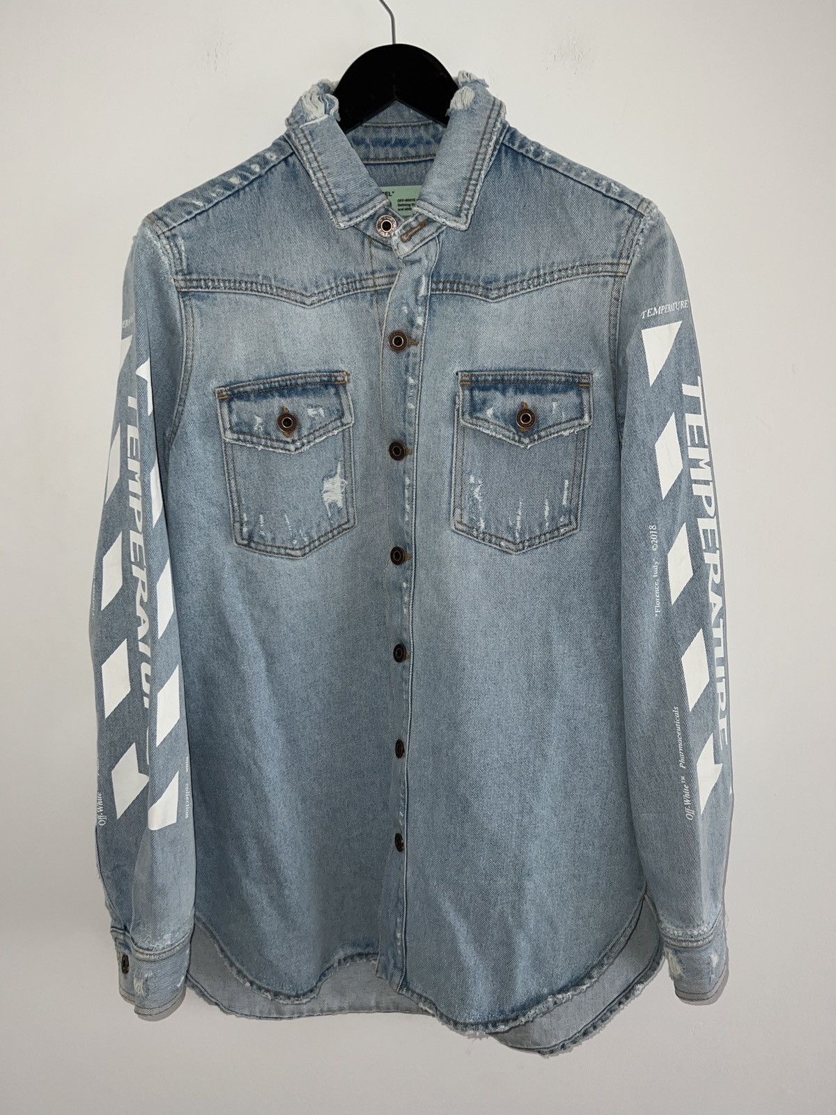 image of Off White Off-White Exclusive Blue Denim Temperature Shirt, Men's (Size Small)