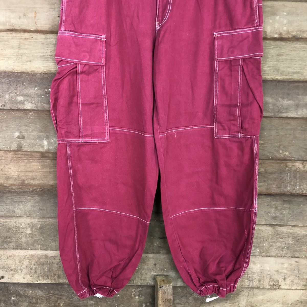 Japanese Brand Raton Laveur Maroon Multipocket Cargo Pants #3770 Size US 35 - 3 Thumbnail
