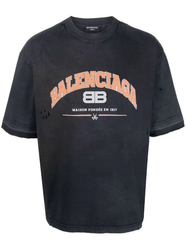 image of Balenciaga Black Maison Destroyed T-Shirt, Men's (Size XS)