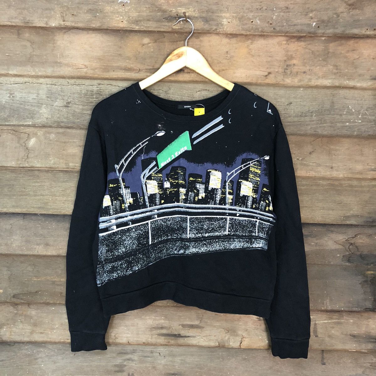 Japanese Brand Emoda Black art street highway Sweatshirt #3762 Size M / US 6-8 / IT 42-44 - 3 Thumbnail