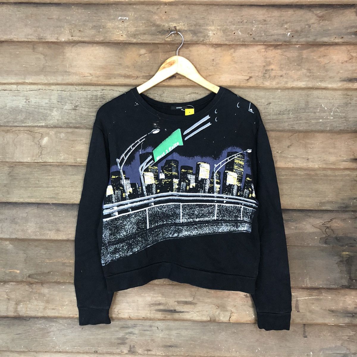 image of 1990X Clothing Emoda Black Art Street Highway Sweatshirt 3762, Women's (Size Medium)