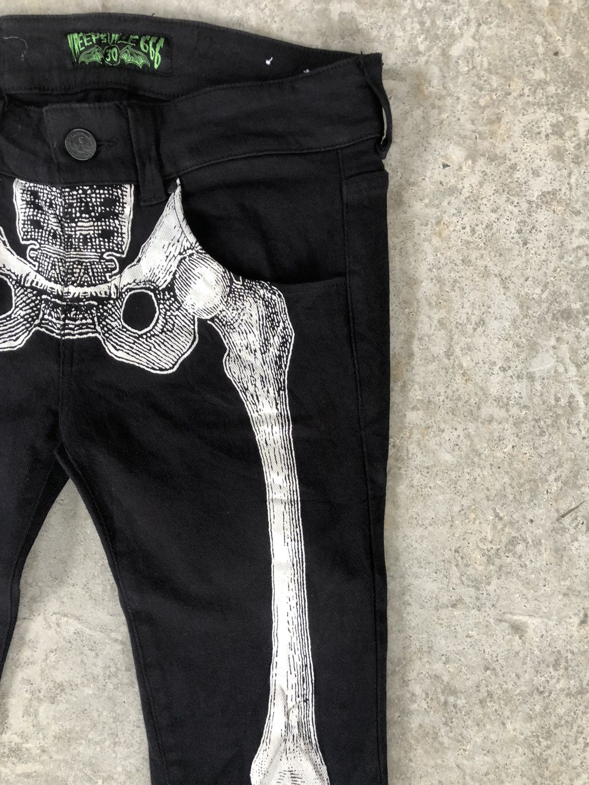 Japanese Brand Kreepsville Skeleton Skulls Jeans Punk Pants Size US 30 / EU 46 - 6 Thumbnail