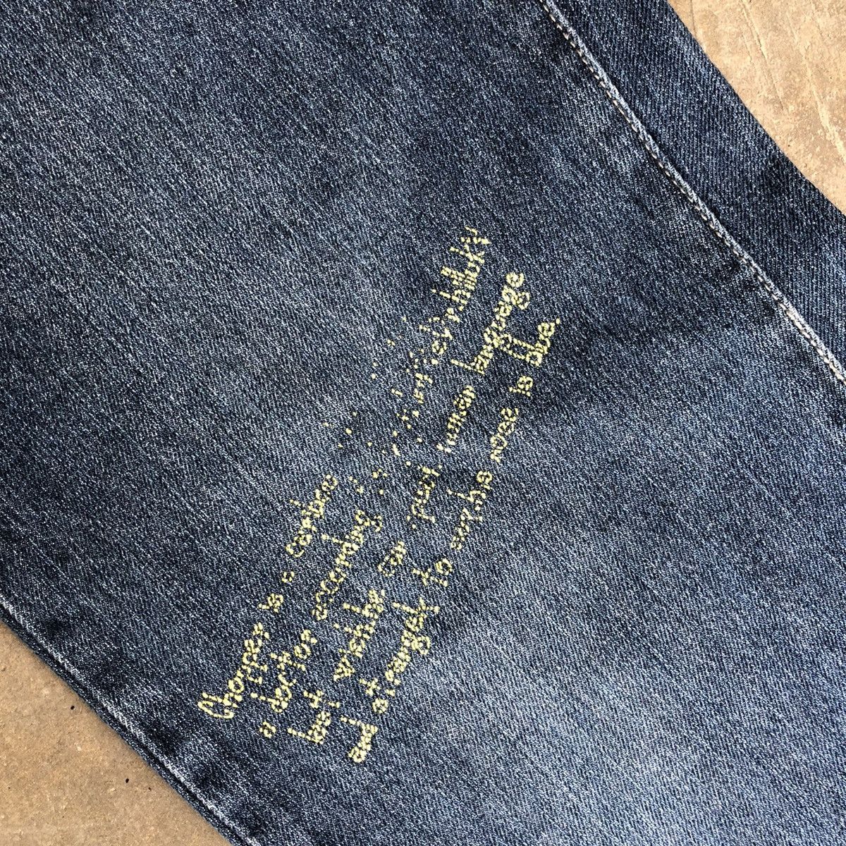 Anime × One Piece 🔥Rare🔥One Piece Blue Wash Skull Logo With Quotes Denim Jeans Size US 33 - 9 Thumbnail